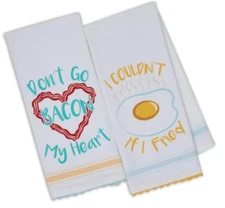 NWT DII Design Imports Don't Go Bacon My Heart And Eggs Kitchen Dish Towel Set