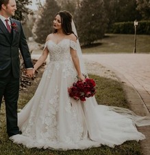 Duchess glitter lace wedding dress ball gown 32-60 N.measurement off shoulder off straps