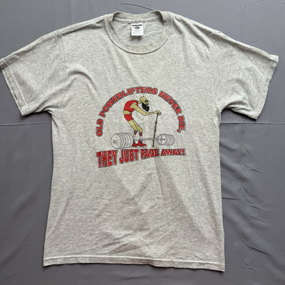 Vintage Jerzees Gray Heavyweight Blend Old Powerlifters Graphic Men's T-Shirt M