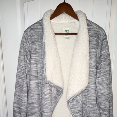 Green Tea Women's Gray White Soft Sherpa Faux Fur Lined Mid-Length Jacket 2XL
