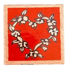 Heart Shape Floral Wreath Valentine s Day Love Symbol Wood Rubber Stamp