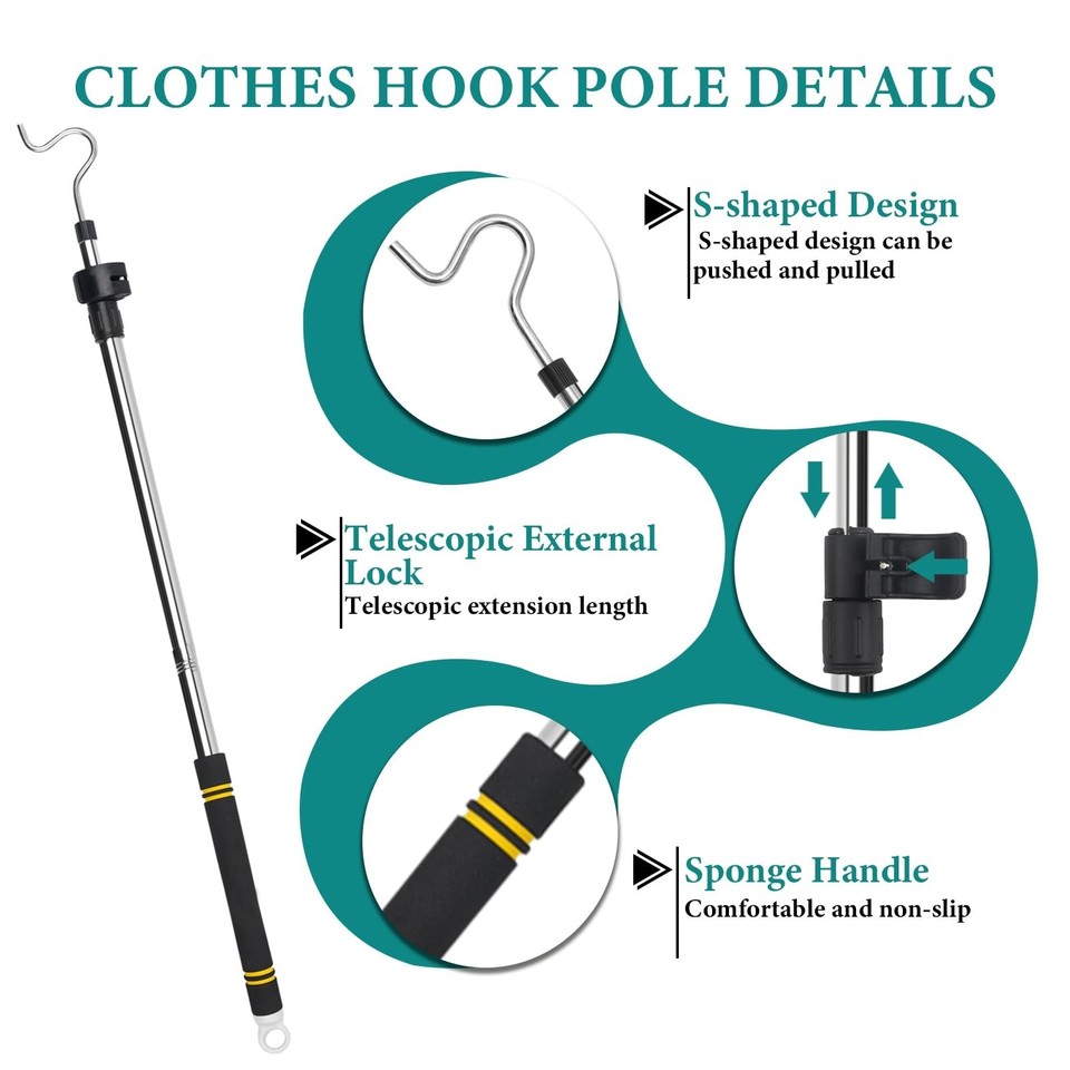 Clothes Hanger Reaching Hook Telescopic Adjustment clothes hook pole ...