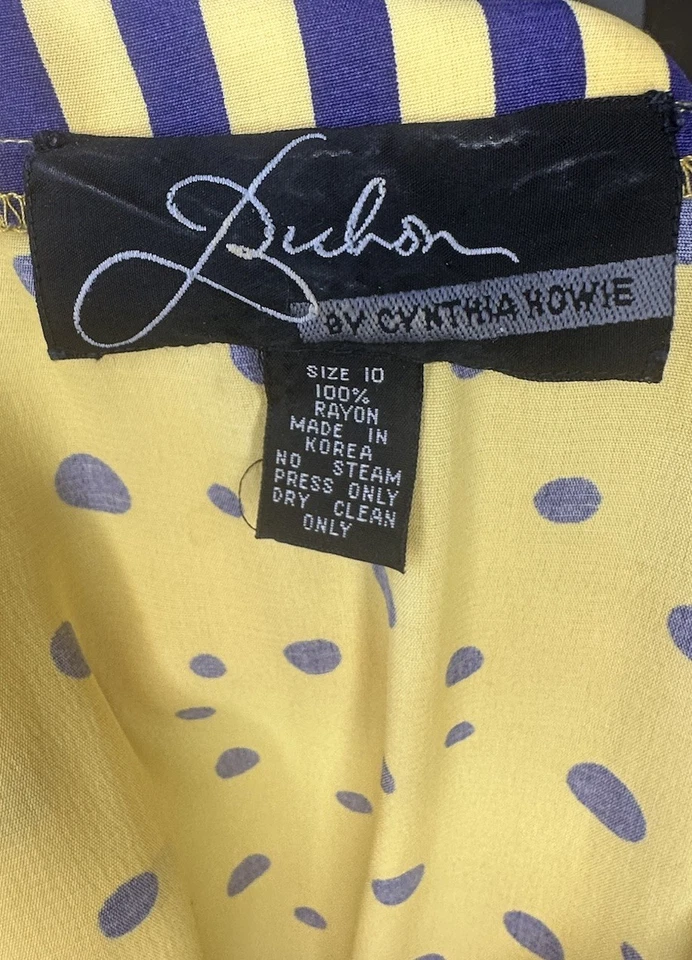 Vtg Bubón By Cynthia Howie Yellow Purple Polka Dot Blouse & Skirt Set Size 10 - Image 2 of 4