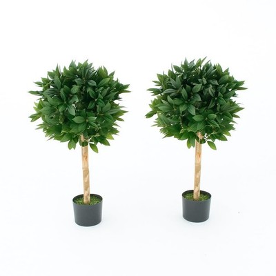 Künstliche Lorbeerbäume 2er Set, 4ft Topiary mit Echtholzstamm & UV-geschützt