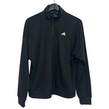 Adidas Mock Neck 1/4 Zip 3 Stripe Sweatshirt Women's Medium Black Pullover