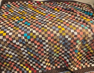 Vintage Countrycore Calico Quilt Cotton Blend 76”x70”" hand stitched Edge TLC VG