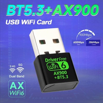 AX900 WiFi 6 Bluetooth 5.3 USB Adapter 2in1 Dongle Dual Band 2,4G & 5GHz WLAN