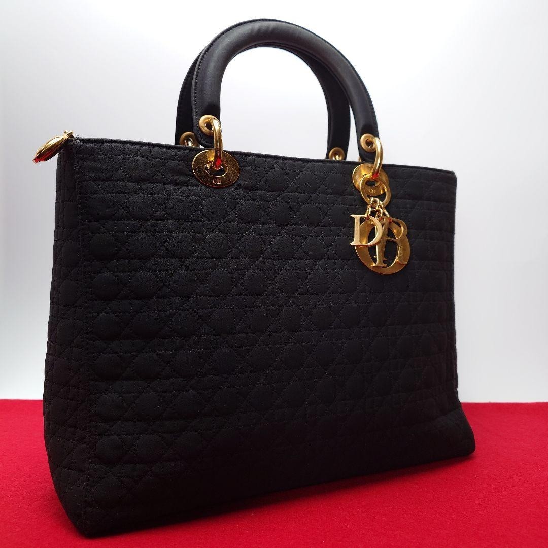 Authentic Christian Dior Lady Dior Cannage Black Leather Handbag