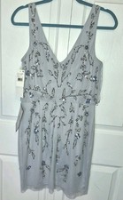 Adrianna Papell Studio Beaded Blouson Mini Dress Size 6 Glacier Blue Floral NWT