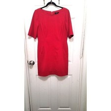 Tahari Arthur S. Levine Dress Womens 6P Red Sheath Short Sleeve Pocket Workwear
