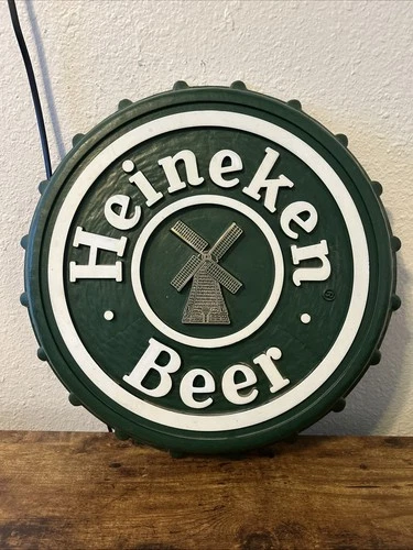 Heineken Beer Sign Vintage Green Plastic Bottle Cap Sign Plaque 16" Windmill 3D