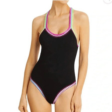 Pilyq MD Platinum Black Crochet Rainbow Trim One Piece- Size Medium