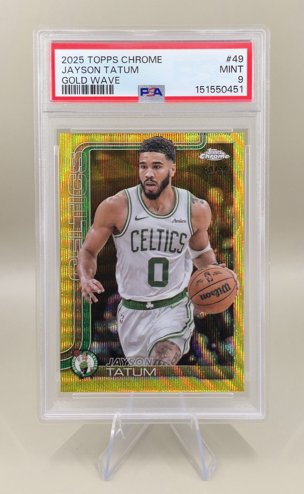 2025-26 Topps Chrome Jayson Tatum Gold Wave /50 PSA 9 Mint #49 Rare Celtics π₯ view 7