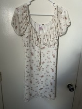 No Boundaries Floral Mesh Tie Front Dress White Pink Juniors L/G