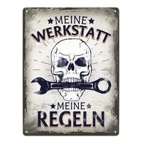 Meine Werkstatt Meine Regeln Mit Totenkopf Metallschild XXL In 28X38 Cm