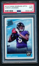 2018 Donruss Optic Lamar Jackson Rookie Card #167 PSA 9 Mint Ravens RC. rookie card picture