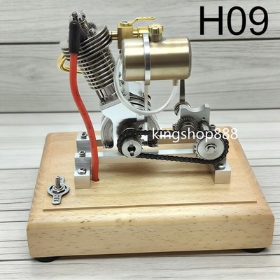 H09 Mini Hoglet Gasoline Engine Model Functional 2.1CC Metal Display Wood Base