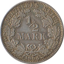Kaiserreich J.016 1906 G Kleinm&uuml;nze 1/2 Mark Silber*