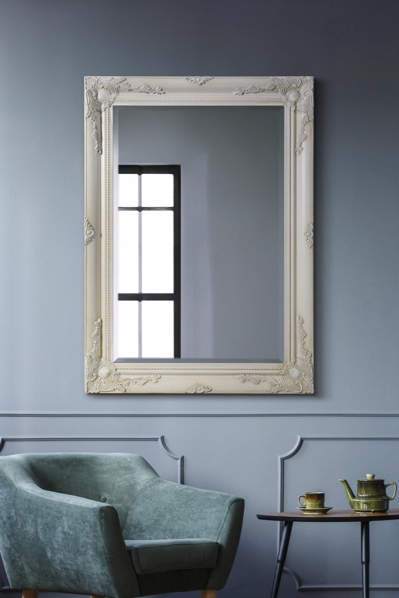 Extra Large Ivory Wall Mirror Vintage Antique Wood Framed 3Ft8x2Ft8 110x79cm
