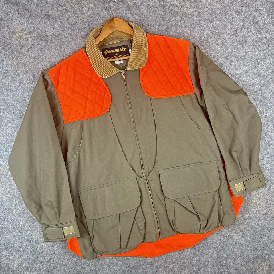 Gamehide Hunting Jacket Mens Large Beige Game Bag Ammo Pockets Corduroy Trim - Image 3 of 4