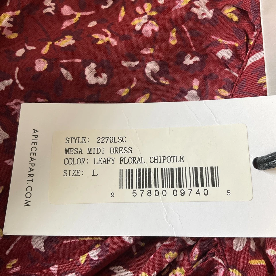 Apiece Apart Mesa Midi Dress With Liner Womens Size L Red Floral Leafy 2 Piece - Image 3 of 4
