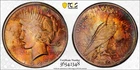 AU58 1925 $1 Peace Silver Dollar, PCGS Trueview- Bright Rainbow Toned!