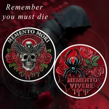 Memento Mori Challenge Coin Skull Raven Roses Memento Vivere Gothic Collectible