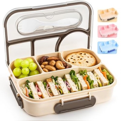 EASYFUN Bento Box Adult, Lunch Box, 4-Compartment Lunch Containers, Drop Khaki