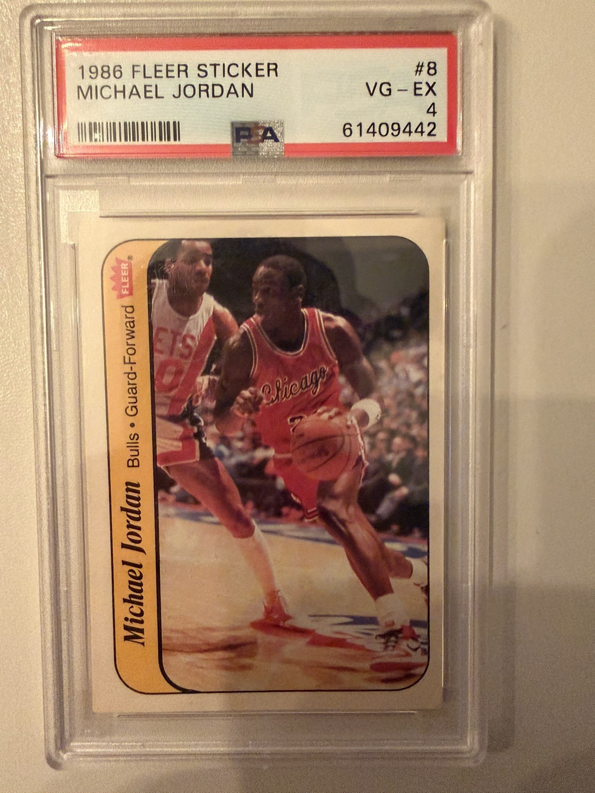1986-87 Fleer Stickers #8 Michael Jordan PSA 4 Bulls HOF RC/Rookie (just graded) view 1