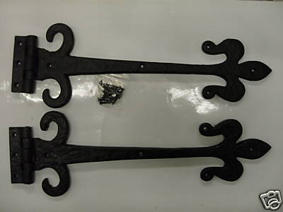 Antikes altes Worlde Fleur de Leys 12'' T-Stück Scharniere schwarz