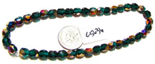 Czech Faceted Round Beads EMERALD w/ HALF COATING 6mm Strand of 40 C5636