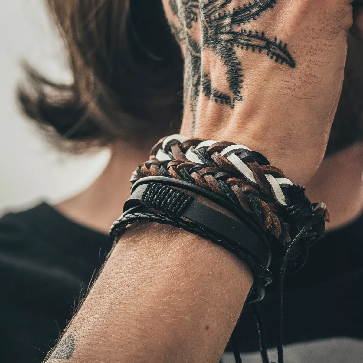 Mens real leather bracelet sale