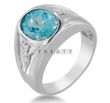 Blue Topaz Oval Cut Gemstone With 925 Sterling Silver Ring For Men's #245
