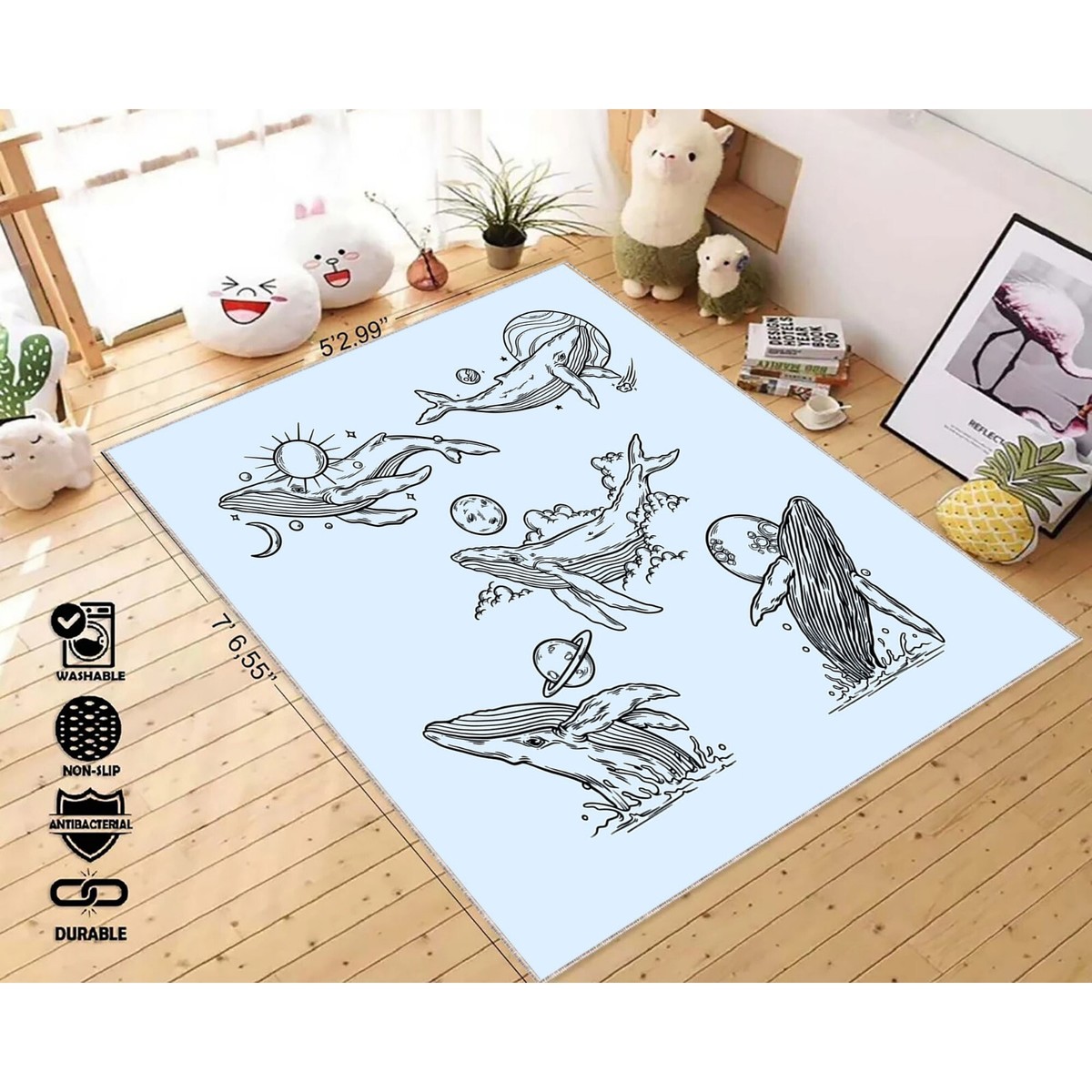 Whale Patterned Rug, Whale Rug, Animal Rug, Animal Art, Kids Room  Rug,Minimalist