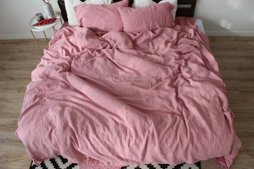 Linen duvet cover Pink color Linen Bedding Cover, Queen Full Size Duvet Cover - Picture 3 of 6