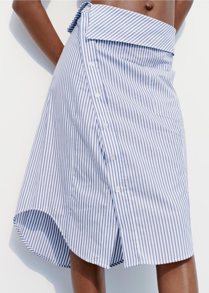 ZARA WOMAN SUMMER ASYMMETRICAL BLUE WHITE STRIPED 3067/406 ZARA WOMAN SUMMER ASYMMETRICAL BLUE WHITE STRIPED 3067/406