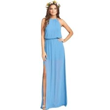 Show Me Your Mumu Dress Extra Large Blue Heather Halter Maxi Formal Bridesmaid