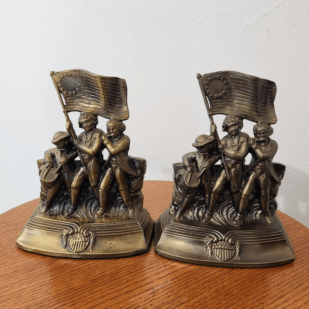 Vintage Brass American Revolution Bookends Colonial Bookends Brass