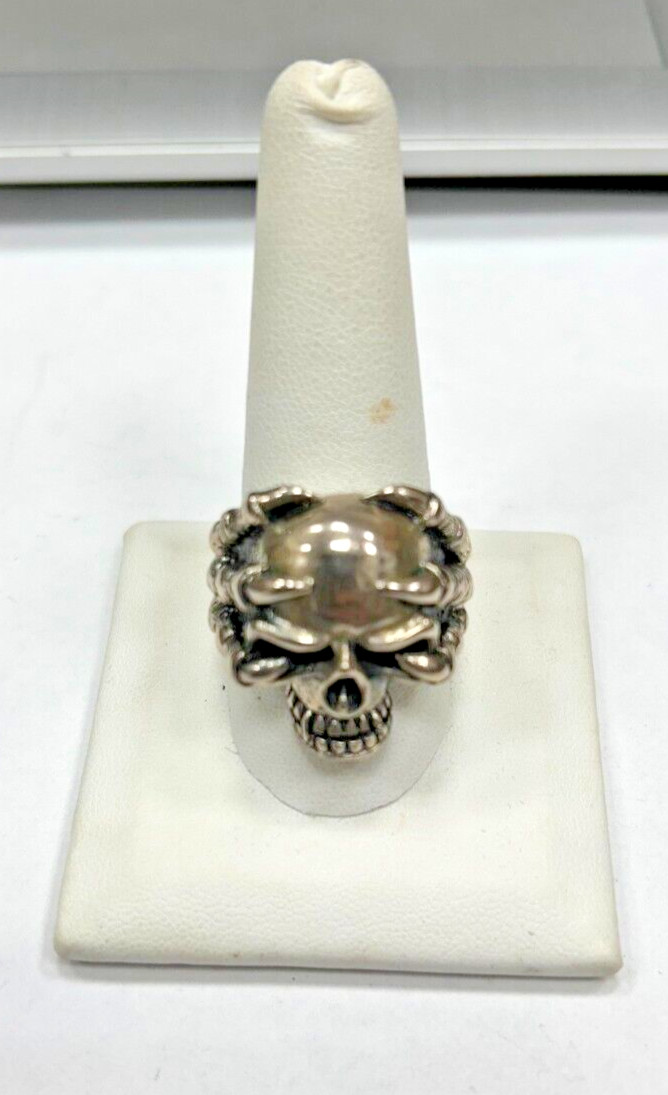 Solid 925 Sterling silver Claw Skull Biker Ring S… - image 2