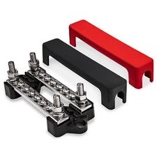 4" Bus Bar Power Distribution Terminal Block Pair with Cover - 300V AC / 48V DC