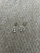 Tree Of Life Hoop Dangle Leverback Gold Tone Diamanté Earrings