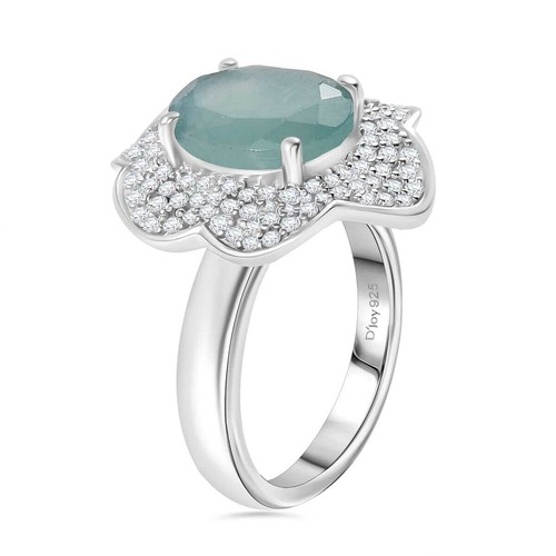 OMG!! 4.90ctw Grandidierite & White Zircon Ring Rhodium Plated Sterling Size 6 - Picture 4 of 6