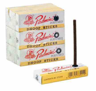 Padmini Dhoop Sticks, Twelve 10 Stick Packs, 2.5'' Regular Size, 120 Log Bundle