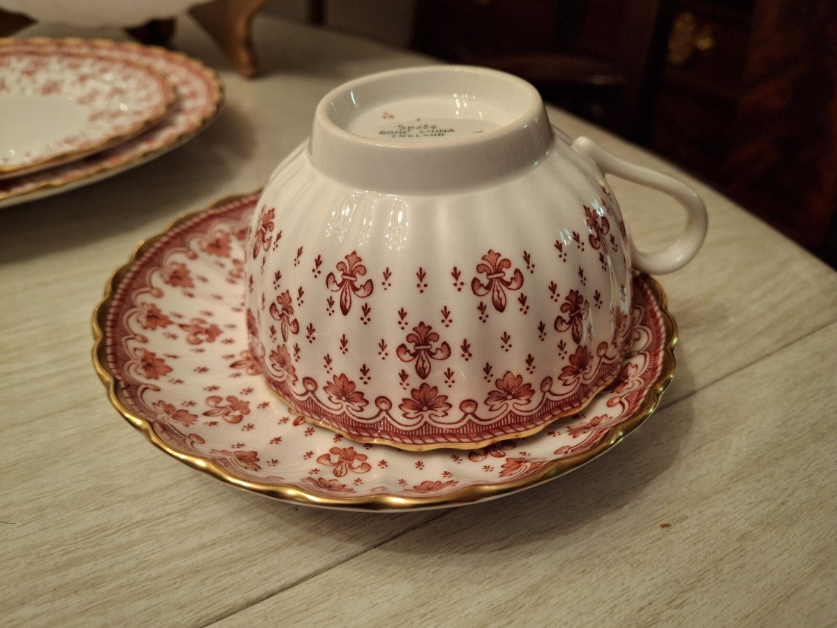 RARE Spode England Bone China Red Fleur De Lys 5 Piece Place
