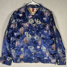 Look East Women’s Jacket Size Medium Blue Embroidered Rayon Floral