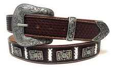 MEN'S BROWN WESTERN LEATHER BELT CONCHO RHINESTONE COWBOY BELT, CINTO VAQUERO