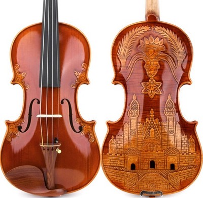 T31+ Professional Luthier Violin 4/4 Hand Carved Castle Strad Style Sweet Sound