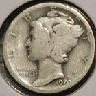 Silver Dime - Mercury - 1920 (Reverse is more worn) [103]