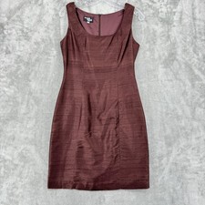 Vintage Machin Chose Dress Womens 38 Nubby Silk Sheath Evening Cocktail Brown