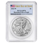 2023-W Burnished $1 American Silver Eagle PCGS SP70 FDOI Flag Label White Frame